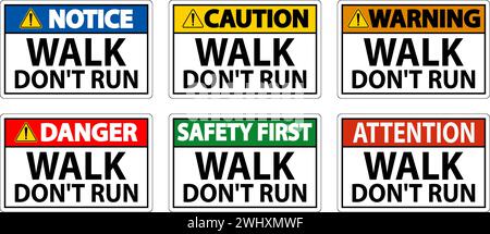 Panneau sécurité d'abord, marcher ne pas courir Illustration de Vecteur