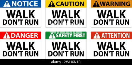 Panneau sécurité d'abord, marcher ne pas courir Illustration de Vecteur