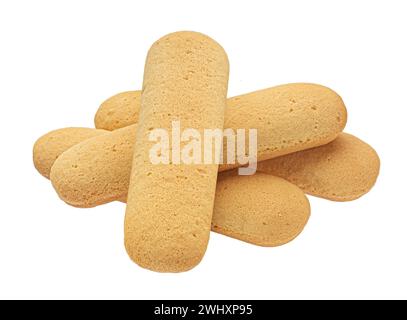 Biscuits savoiardi italiens, biscuits coccinelles isolés sur fond blanc, pleine profondeur de champ Banque D'Images