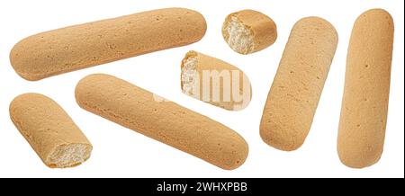 Biscuits savoiardi italiens, biscuits coccinelles isolés sur fond blanc, pleine profondeur de champ Banque D'Images