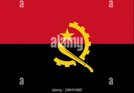 Drapeau de l'Angola. Drapeau Angola sur la surface du tissu. Drapeau national angolais sur fond texturé. Tissu Banque D'Images