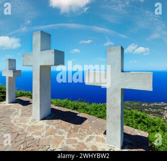 Trois croix sur Saint Elia mont haut. Banque D'Images