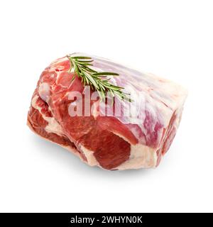 Cuisse d'agneau crue avec brindille de romarin Banque D'Images