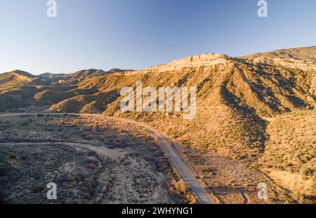 Panoramique, photo, Sommet, Highway 33, Californie, Sespe Condor Sanctuary, Agriculture Valley, coucher de soleil, montagneux, vue sur la vallée, Banque D'Images