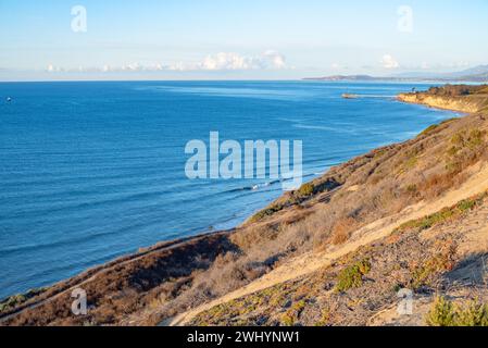 Photo aérienne, Mussel Shoals Beach, long Pier, HWY 101 CA, Ventura Coast, Carpinteria, Little Rincon, paysage côtier, autoroute 101, Banque D'Images