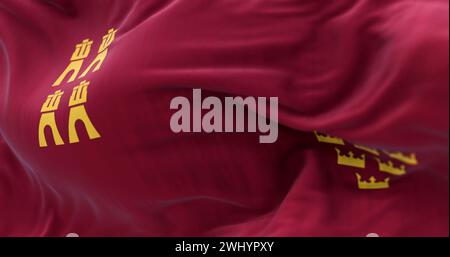 Gros plan du drapeau de Murcie agitant. Banque D'Images
