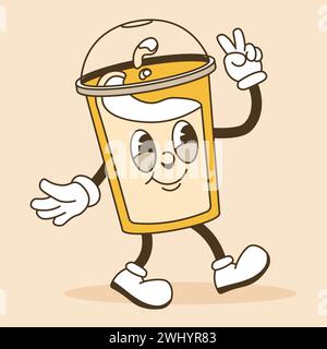 Tasse en plastique avec émoticône de couvercle, caractère de boisson Illustration de Vecteur
