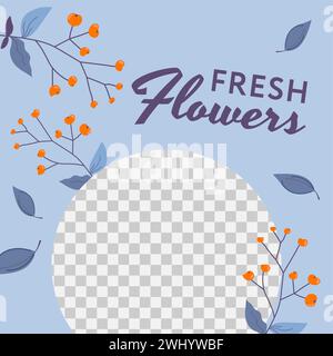 Fleurs fraîches, fleuriste boutique ou magasin promo pour les clients. Floraison et fleurs, feuillage et branches avec décor. Bannière promotionnelle ou publicité. Tr Illustration de Vecteur