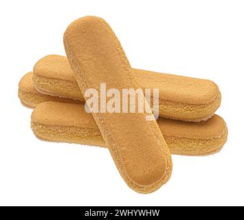 Biscuits savoiardi italiens isolés sur fond blanc, pleine profondeur de champ Banque D'Images