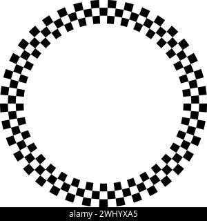 Cadre circulaire à carreaux. Cadre circulaire avec motif géométrique en damier. Bordure d'échecs ronde avec motif carré noir et blanc. Cadre de chemin de roulement rond Illustration de Vecteur