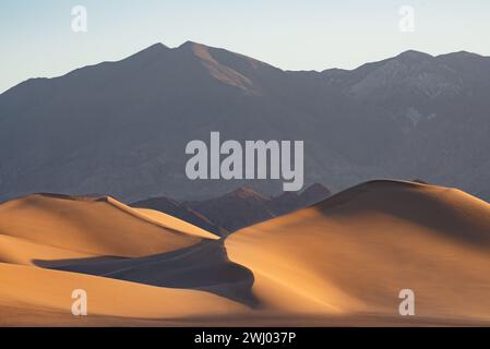 Dumont Sand Dunes, comté d'Inyo Californie, parc national de la Vallée de la mort, dunes de sable, coucher de soleil, contours des dunes de sable Banque D'Images