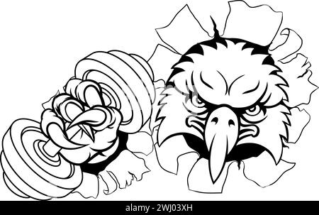 Eagle Hawk Bird levage de poids Dumbbell Gym Mascot Illustration de Vecteur