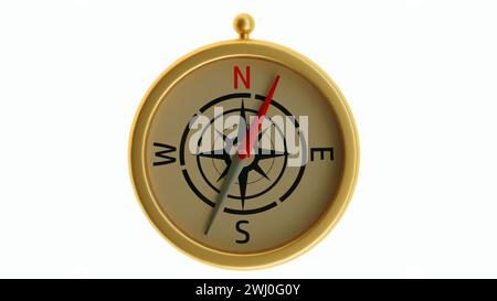 rendu 3d de la boussole dorée sur le fond noir Banque D'Images