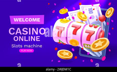 Gagnant de machine à sous Casino, téléphone de jeux en ligne, bannière de gain 777. Vecteur Illustration de Vecteur