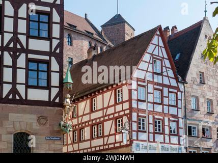 Vieille ville de Nuremberg, architecture à colombages Banque D'Images