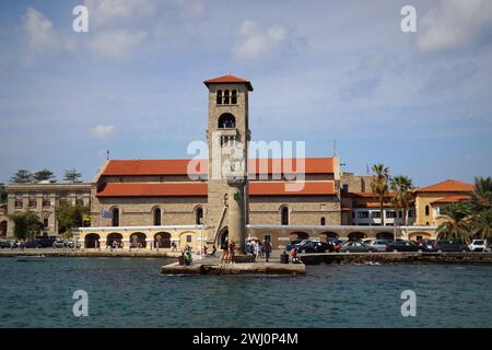 Rhodes vieille ville vue panoramique sur l'île de Rhodes en Grèce. Église de l'Annonciation de la Vierge Marie sur l'île de Rhodes Banque D'Images