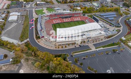 Vue aérienne de America First Field, stade du Major Leauge Soccer Club, Real Salt Lake Banque D'Images