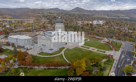 Vue aérienne du bâtiment du Capitole de l'État de l'Utah à Salt Lake City, Utah Banque D'Images