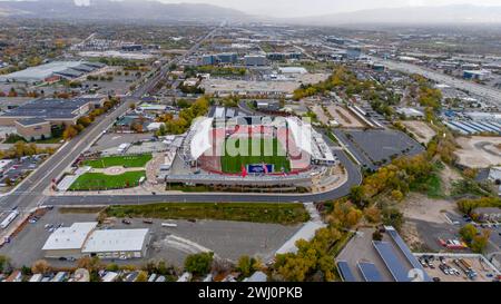 Vue aérienne de America First Field, stade du Major Leauge Soccer Club, Real Salt Lake Banque D'Images