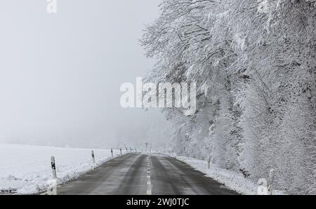 Eine winterliche Landstrasse BEI Eglisau im Zürcher Unterland. (Eglisau, Schweiz, 03.12.2023) Banque D'Images