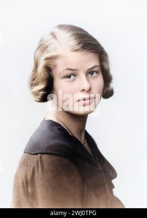 L'actrice suédoise Ingrid Bergman, 14 ans. Autoportrait 1929 colorisé Banque D'Images