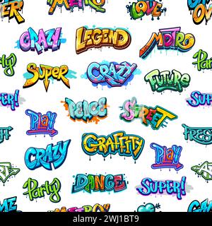 Graffiti Street art, modèle sans couture de style urbain. Culture hip Hop, peinture au pistolet papier peint d'étiquette de rue ou impression colorée de tissu de graffiti mural ou fond sans couture vectoriel, modèle de papier d'emballage Illustration de Vecteur