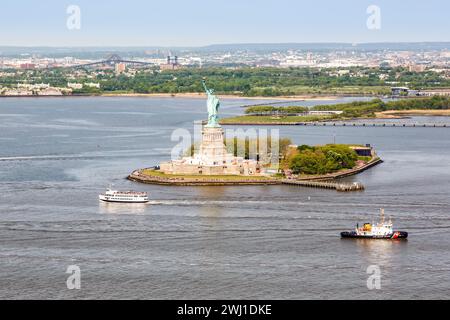 Vue aérienne de la Statue de la liberté de New York aux États-Unis Banque D'Images