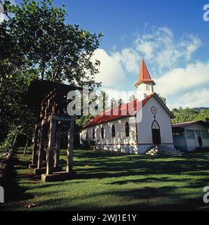 Polynésie française. Îles Marquises. Île de Nuku Hiva. Petite église. Banque D'Images