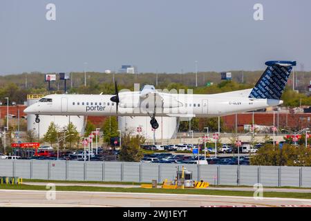 Porter Airlines de Havilland Canada Dash 8 Q400 Aircraft Chicago Midway Airport aux États-Unis Banque D'Images