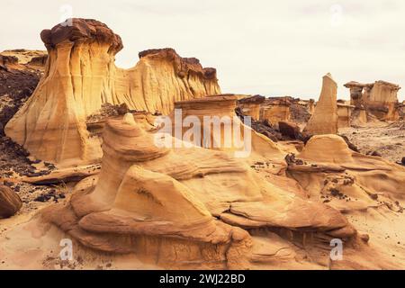 Le paysage bizarre des Bisti Badlands ou de-Na-Zin Wilderness dans le comté de San Juan, Nouveau-Mexique, États-Unis Banque D'Images