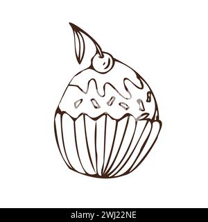 Doodle cupcake - icône de la nourriture sucrée isolé. L'illustration vectorielle peut être utilisée pour le fond de boulangerie, carte d'invitation, affiche, textile, bannière, carte de voeux, carte d'invitation, conception de boulangerie Illustration de Vecteur