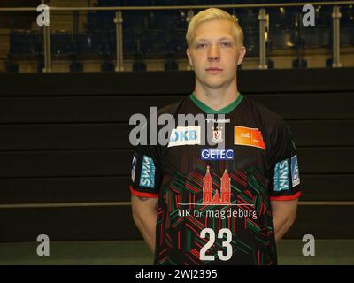 Joueur de handball Magnus Saugstrup SC Magdeburg HBL Liqui Moly Handball Bundesliga saison 2023-24 Banque D'Images