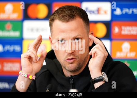 Le manager du FC Copenhagen Jacob Neestrup lors d'une conférence de presse au stade Parken de Copenhague, Danemark. Date de la photo : lundi 12 février 2024. Banque D'Images