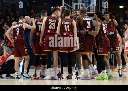 Venise, Italie. 11 février 2024. L'équipe Umana Reyer Venezia lors du match Umana Reyer Venezia vs Estra Pistoia au Taliercio à Venise, Italie le 11 février 2024 lors du match Umana Reyer Venezia vs Estra Pistoia, match italien de basket Serie A à Venise, Italie, 11 février 2024 crédit : Agence photo indépendante/Alamy Live News Banque D'Images