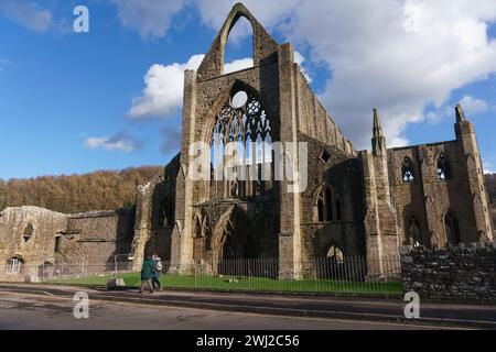 L'abbaye de Tintern, fondée en 1131, est située à côté du village de Tintern, Monmouthshire, au sud du pays de Galles, et est en cours de travaux pour la rendre stable. Banque D'Images