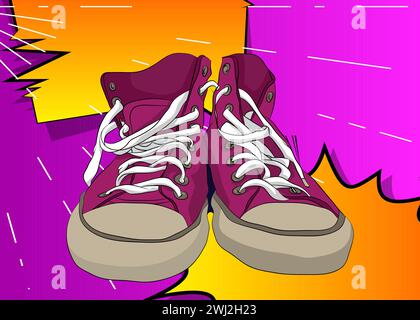 Chaussure de dessin animé, bande dessinée vêtements de sport rétro vecteur comics pop art design. Illustration de Vecteur