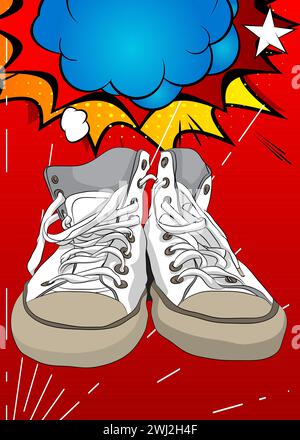 Chaussure de dessin animé, bande dessinée vêtements de sport rétro vecteur comics pop art design. Illustration de Vecteur