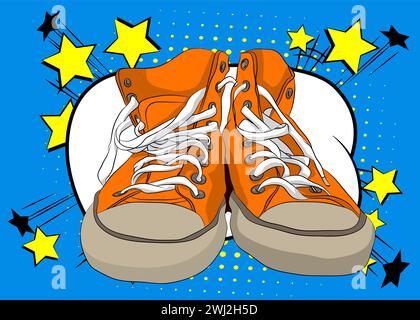 Chaussure de dessin animé, bande dessinée vêtements de sport rétro vecteur comics pop art design. Illustration de Vecteur