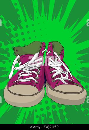 Chaussure de dessin animé, bande dessinée vêtements de sport rétro vecteur comics pop art design. Illustration de Vecteur