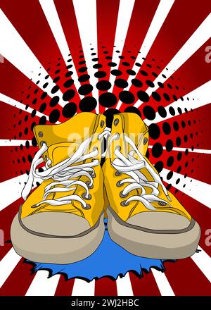 Chaussure de dessin animé, bande dessinée vêtements de sport rétro vecteur comics pop art design. Illustration de Vecteur