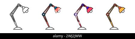 Ensemble de lampe de bureau de table dans un style de contour plat. Lampe de lecture dans le style dessin animé. Icône de clipart vectoriel. Illustration de Vecteur