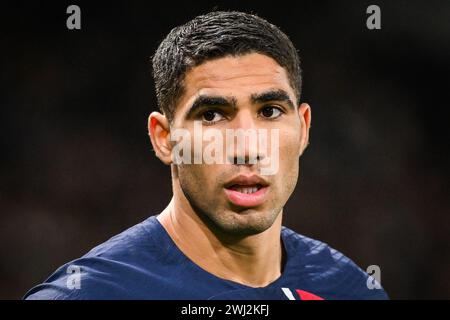 Paris, France, France. 10 février 2024. Achraf HAKIMI du PSG lors du match de Ligue 1 opposant le Paris Saint-Germain (PSG) et Lille OSC (LOSC) au stade du Parc des Princes le 10 février 2024 à Paris. (Crédit image : © Matthieu Mirville/ZUMA Press Wire) USAGE ÉDITORIAL SEULEMENT! Non destiné à UN USAGE commercial ! Banque D'Images