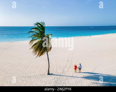 Eagle Beach Aruba, palmiers sur le rivage de Eagle Beach à Aruba, Banque D'Images