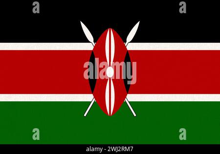 Drapeau du Kenya. Drapeau national kenyan sur la surface du tissu. Drapeau national kenyan. Drapeau national kenyan sur Banque D'Images
