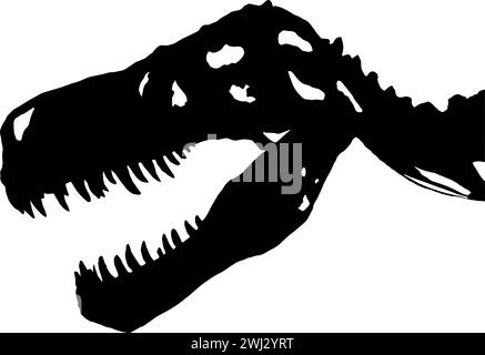 Silhouette d'un crâne de tyrannosaurus rex, vue de profil, en noir, isolé Illustration de Vecteur