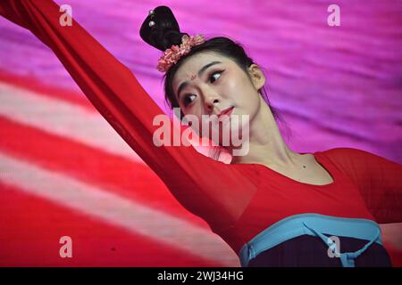 Trafalgar Square, Londres, Royaume-Uni, 11 février 2024 : préformes de danse chinoise au nouvel an lunaire 2024 un spectacle spectaculaire cette année pour le nouvel an lunaire 2024, avec le CPC sponsorisant l'ensemble des spectacles qui viennent de Pékin et Guangzhou. Le nouvel an lunaire est également connu sous le nom de nouvel an chinois ou Festival du printemps. La célébration chinoise à Londres a attiré des milliers de personnes. Découvrez les danses traditionnelles du dragon et du lion volant et des spectacles amusants de Chine, y compris l'opéra et les acrobaties de Pékin, les arts martiaux et la magie ancienne à Londres, au Royaume-Uni. Banque D'Images