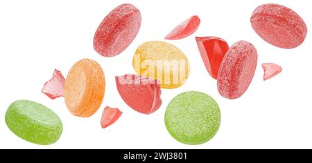 Caramel de fruits, bonbons durs isolés sur fond blanc Banque D'Images