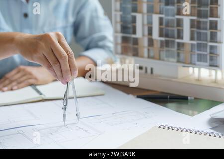 Architecture dessin sur architectural projet créatif architecture d'entreprise bâtiment construction ingénierie industrielle Banque D'Images