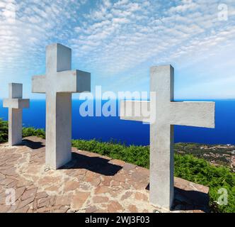 Trois croix sur Saint Elia mont haut. Banque D'Images