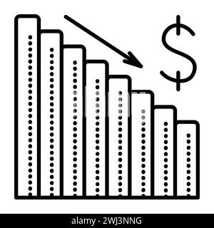 Baisse de prix, icône de vecteur de ligne noire, signe de financement et de tableau de prix, pictogramme des ventes et des rabais Illustration de Vecteur